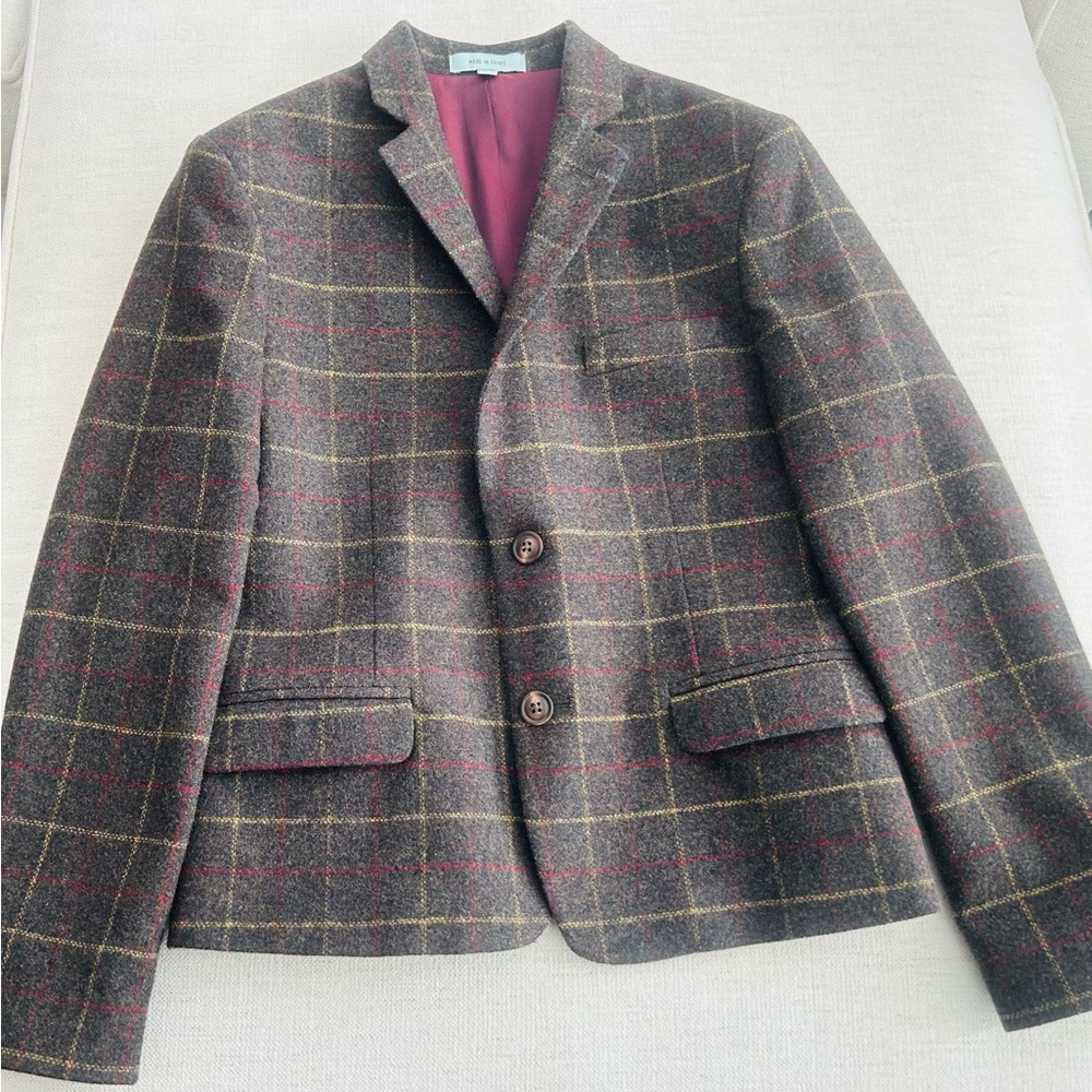 Boys Brown Wool Window Pane Check Blazer